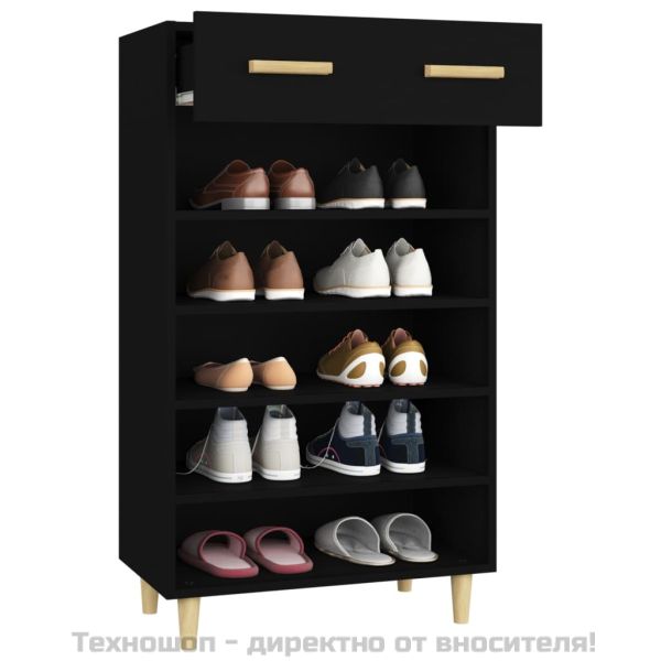 Шкаф за обувки, черен, 60x35x105 см, инженерно дърво