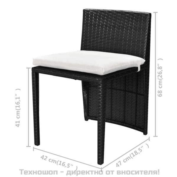 Бистро комплект, 3 части, с възглавници, черен полиратан