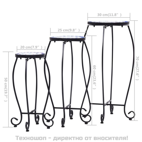 Мозаечни маси, 3 бр, синьо-бели, керамика