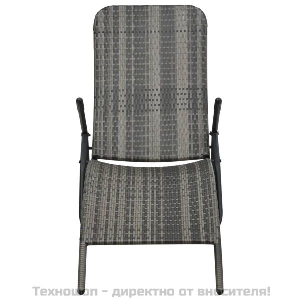 Сгъваем шезлонг, полиратан, сив