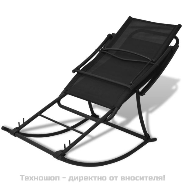 Градински люлеещ се стол, стомана и textilene, черен