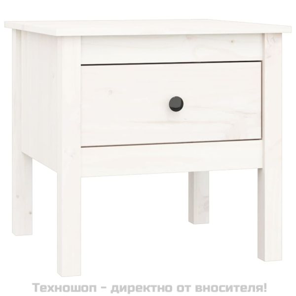 Странична масичка, бяла, 50x50x49 см, борово дърво масив