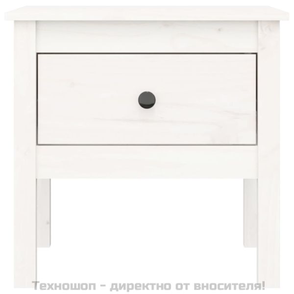 Странична масичка, бяла, 50x50x49 см, борово дърво масив