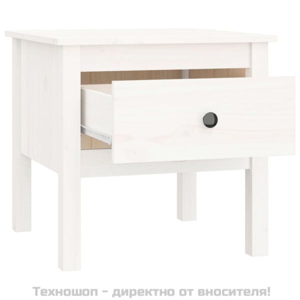 Странична масичка, бяла, 50x50x49 см, борово дърво масив