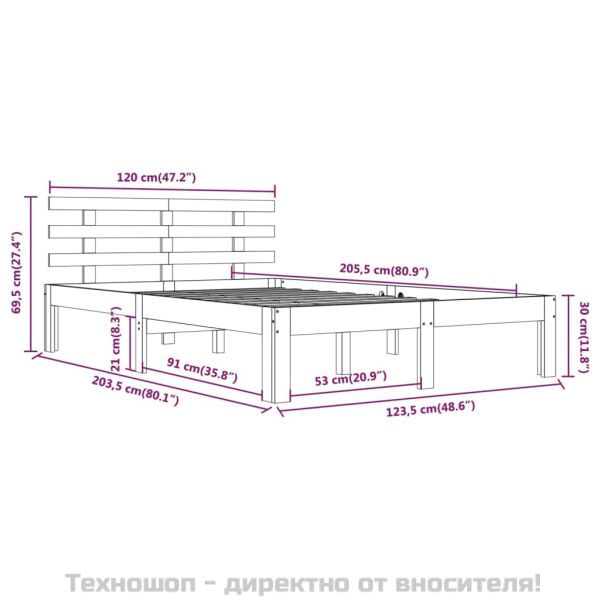 Рамка за легло без матрак, масивна дървесина, 120x200 см