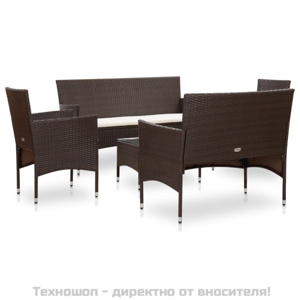 Градински комплект с възглавници, 5 части, кафяв полиратан