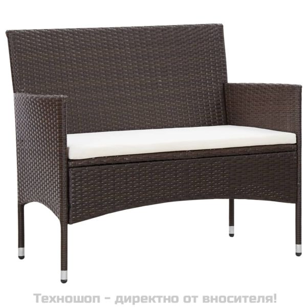 Градински комплект с възглавници, 5 части, кафяв полиратан