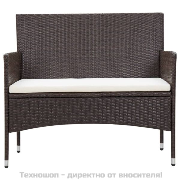 Градински комплект с възглавници, 5 части, кафяв полиратан