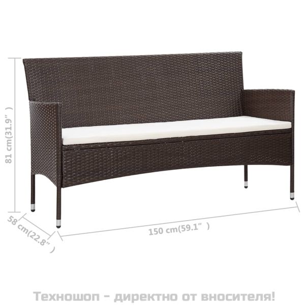 Градински комплект с възглавници, 5 части, кафяв полиратан