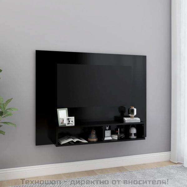 Стенен ТВ шкаф, черен, 120x23,5x90 см, инженерно дърво