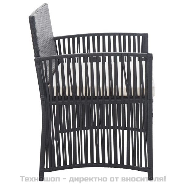 Градински комплект с възглавници, 4 части, черен полиратан