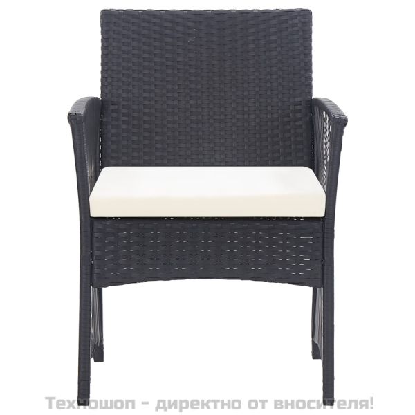 Градински комплект с възглавници, 4 части, черен полиратан