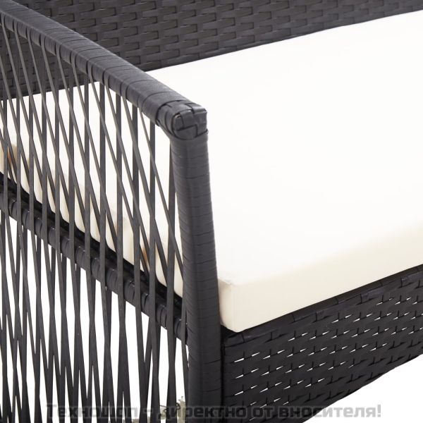 Градински комплект с възглавници, 4 части, черен полиратан