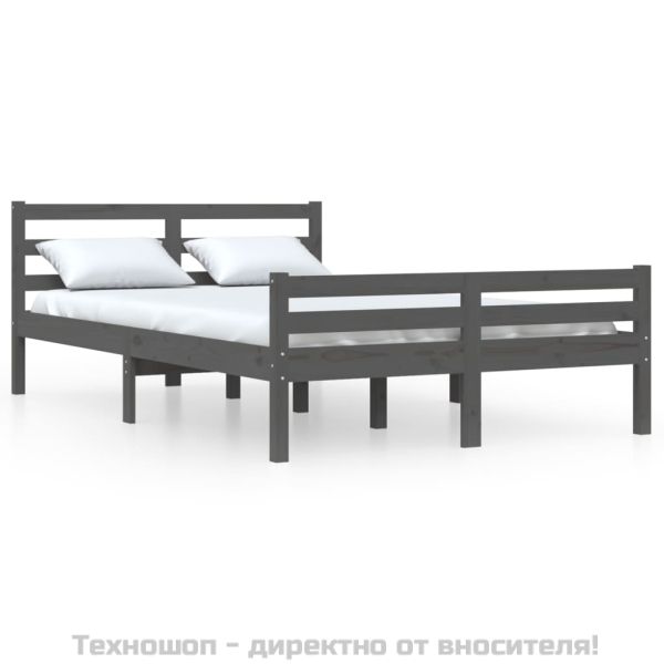 Рамка за легло, сива, масивно дърво, 140х190 см