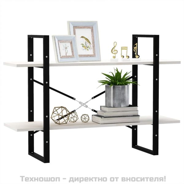 2-етажна библиотека, бяла, 100x30x70 см, борово дърво масив