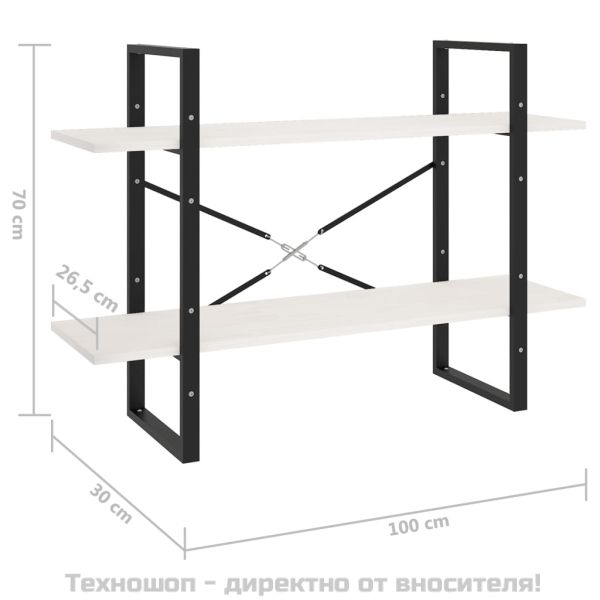 2-етажна библиотека, бяла, 100x30x70 см, борово дърво масив