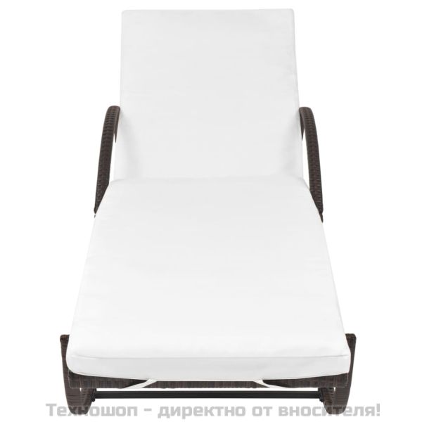 Шезлонг с шалте и маса, кафяв полиратан