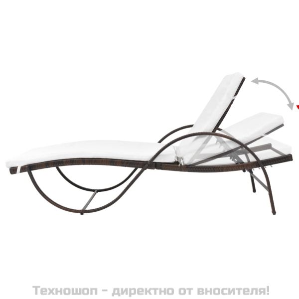 Шезлонг с шалте и маса, кафяв полиратан