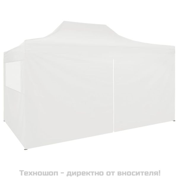 Сгъваема парти шатра с 4 странични стени 280x410x315 см стомана бяла