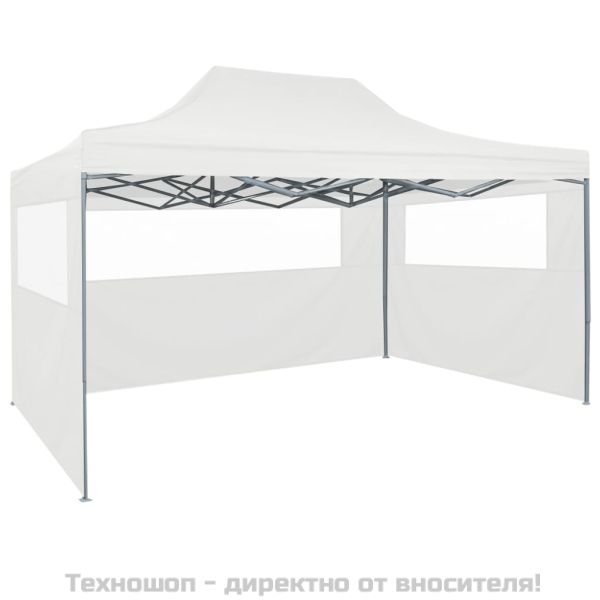 Сгъваема парти шатра с 4 странични стени 280x410x315 см стомана бяла