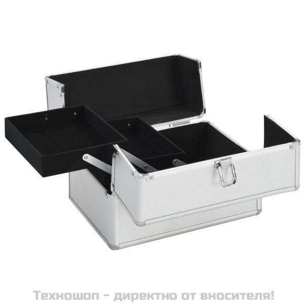 Куфар за гримове, 22x30x21 см, сребрист, алуминий