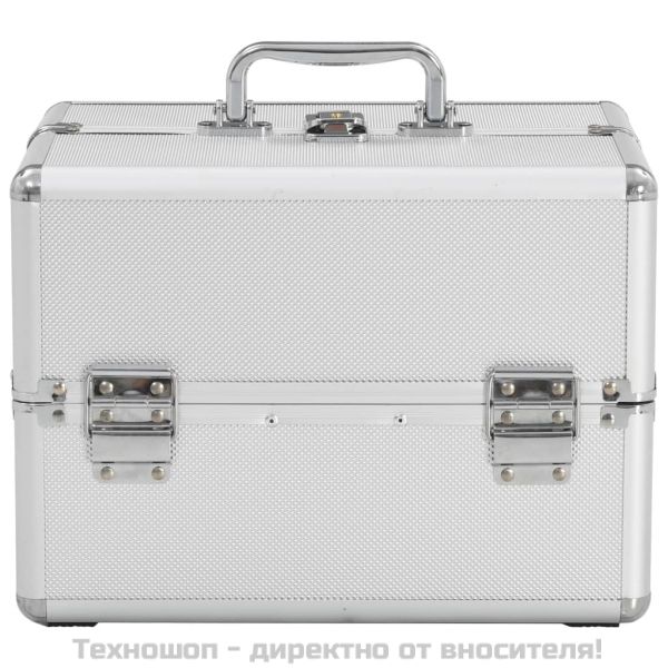 Куфар за гримове, 22x30x21 см, сребрист, алуминий