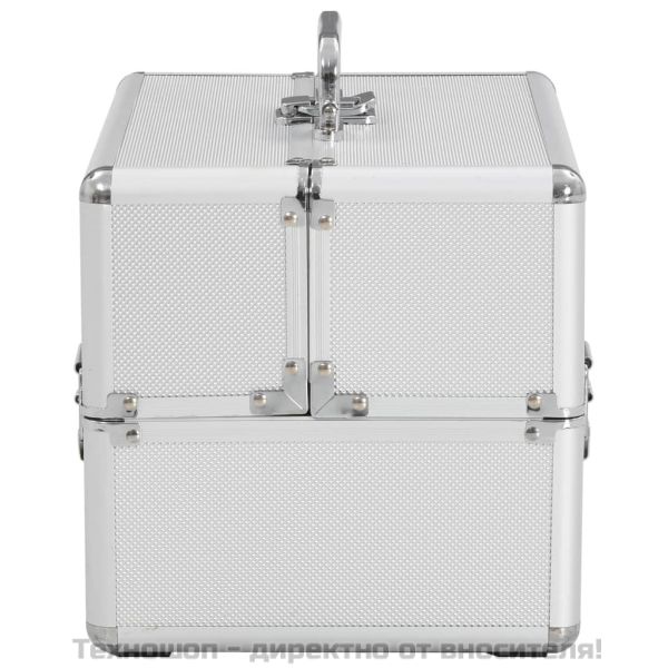 Куфар за гримове, 22x30x21 см, сребрист, алуминий