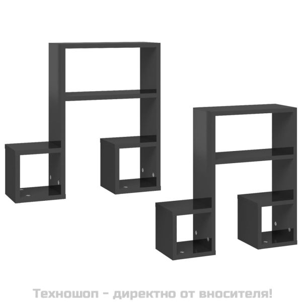 Стенни рафтове, 2 бр, сив гланц, 50x15x50 см, инженерно дърво