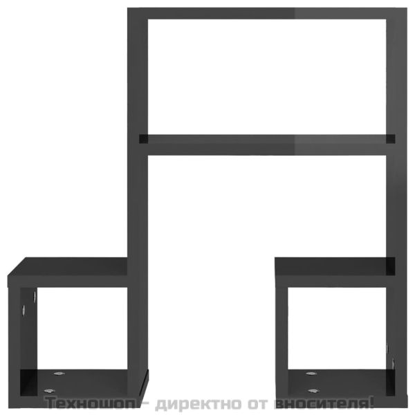 Стенни рафтове, 2 бр, сив гланц, 50x15x50 см, инженерно дърво