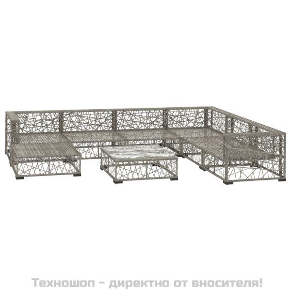 Градински комплект с възглавници, 8 части, полиратан, сив