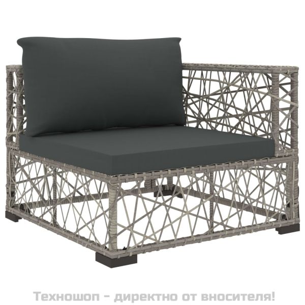 Градински комплект с възглавници, 8 части, полиратан, сив