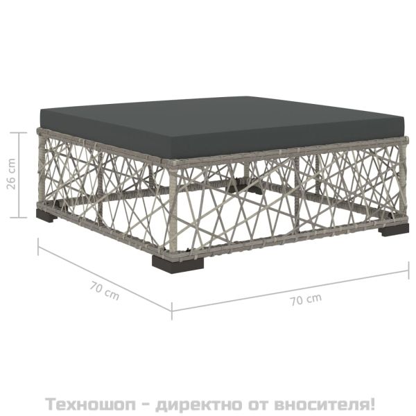 Градински комплект с възглавници, 8 части, полиратан, сив