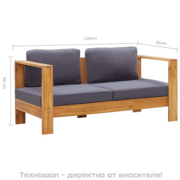 Градинска пейка с възглавници, 140 см, акация масив, сива