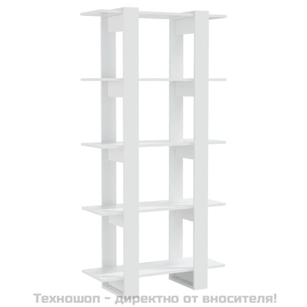 Библиотека/разделител за стая, бял гланц, 80x30x160 см