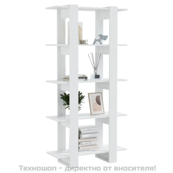 Библиотека/разделител за стая, бял гланц, 80x30x160 см