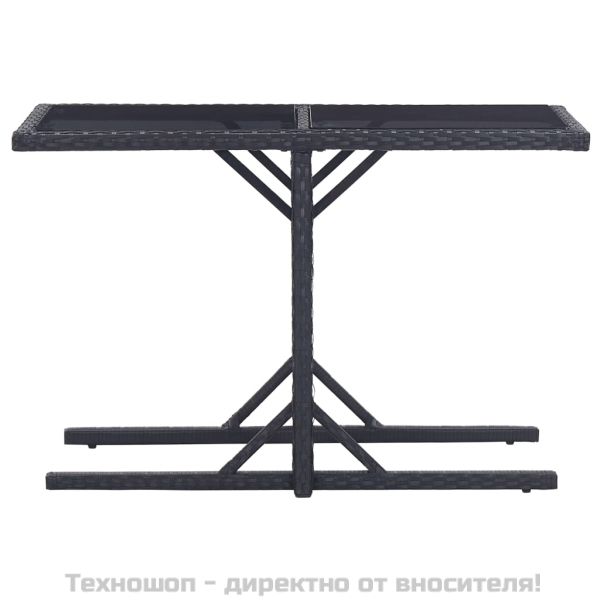 Градинска маса, черна, 110x53x72 cм, полиратан, стъкло