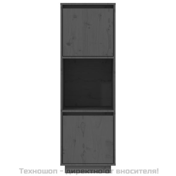 Висок шкаф, сив, 38x35x117 см, борово дърво масив