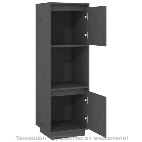 Висок шкаф, сив, 38x35x117 см, борово дърво масив