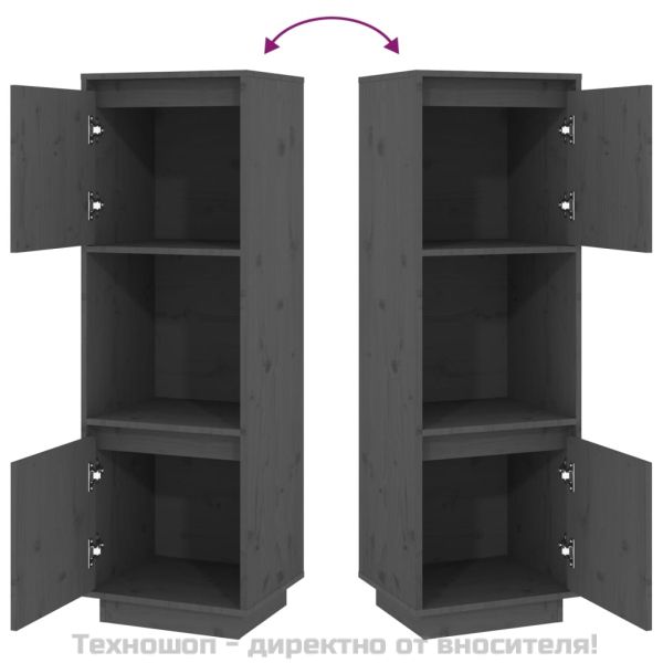 Висок шкаф, сив, 38x35x117 см, борово дърво масив