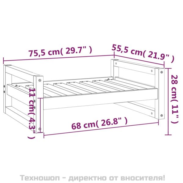 821480 Кучешко легло, меденокафяво, 75,5x55,5x28 см, бор масив