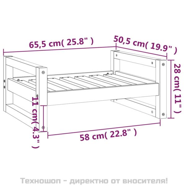 Кучешко легло, черно, 65,5x50,5x28 см, борова дървесина масив