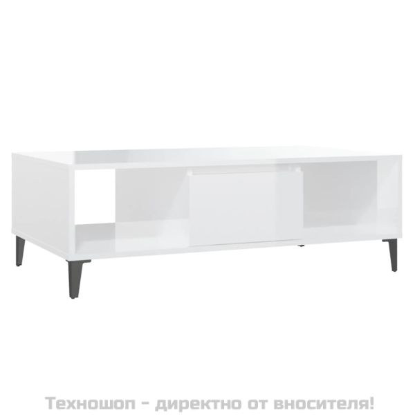 Маса за кафе, бял гланц, 103,5x60x35 см, инженерно дърво