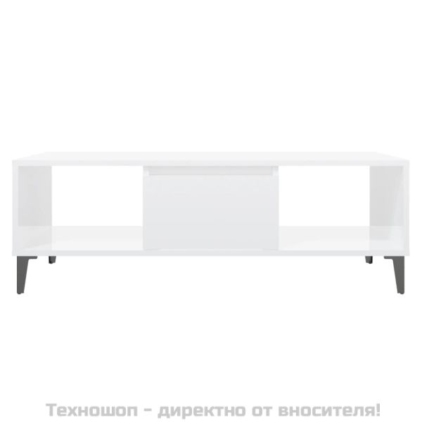 Маса за кафе, бял гланц, 103,5x60x35 см, инженерно дърво