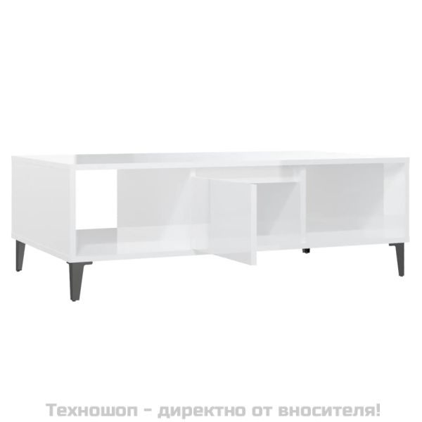 Маса за кафе, бял гланц, 103,5x60x35 см, инженерно дърво