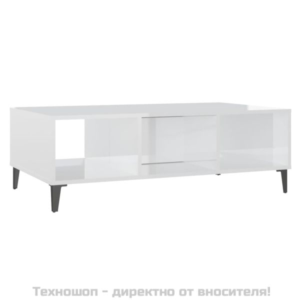 Маса за кафе, бял гланц, 103,5x60x35 см, инженерно дърво