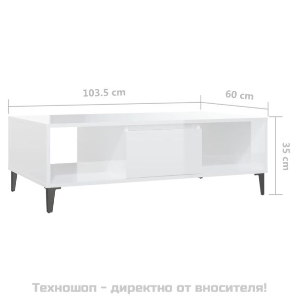 Маса за кафе, бял гланц, 103,5x60x35 см, инженерно дърво