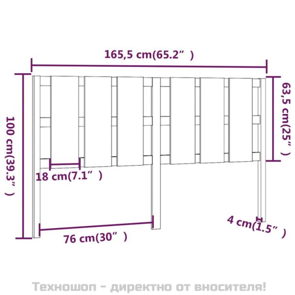Горна табла за легло, сива, 165,5x4x100 см, бор масив