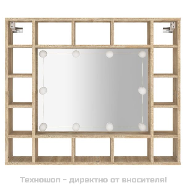 Огледален шкаф с LED, сонома дъб, 91x15x76,5 см