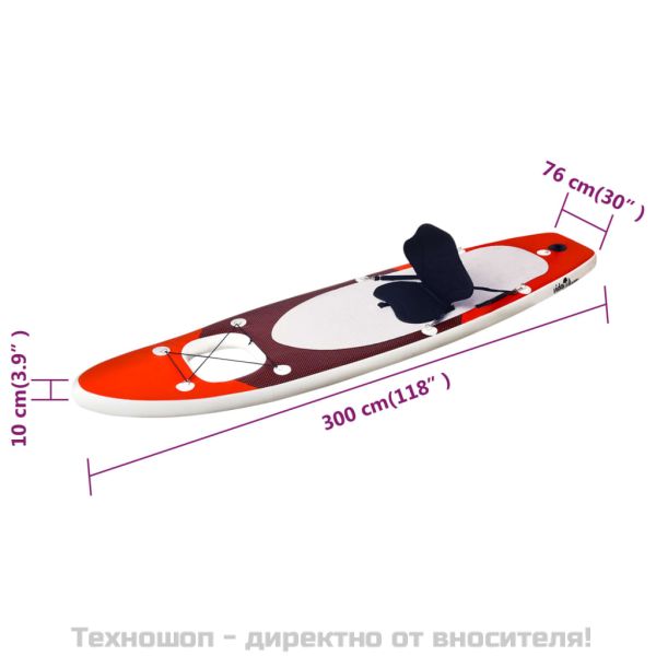 Комплект надуваем стендъп падълборд, червен, 300x76x10 см