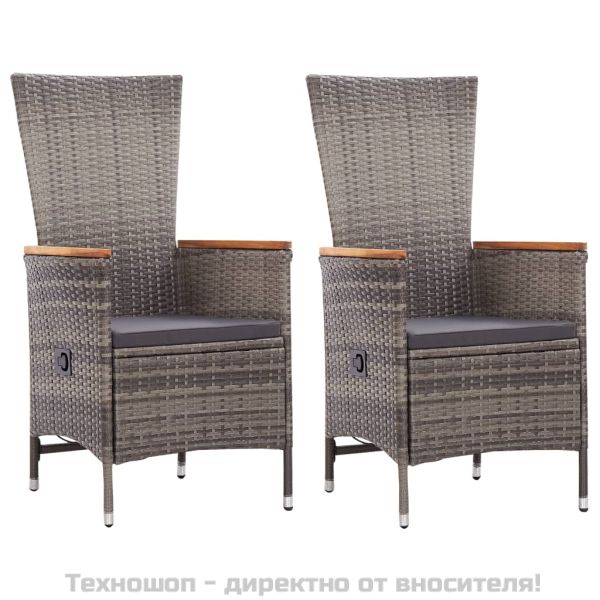 Външни столове с възглавници, 2 бр, полиратан, сиви